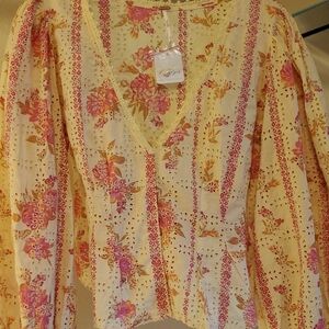 Free People Yellow and Pink Floral Blouse